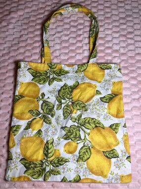 Yellow Lemon-Print Cotton Tote Bag